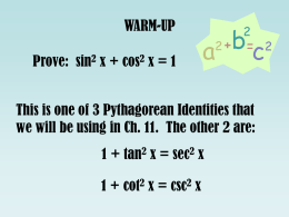 11.1 - Basic Trigonometry Identities