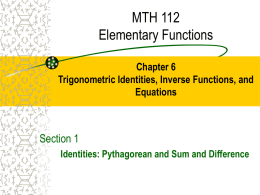MTH 112 Elementary Functions