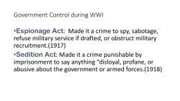 Government Control during WWI