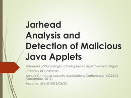 Jarhead Analysis and Detection of Malicious Java Applets
