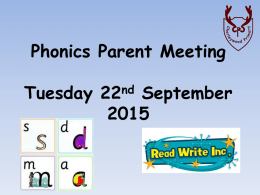 RWI Parent Meeting - Chorleywood Primary School