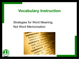 Vocabulary Instruction - Elementary School Literacy Model