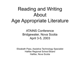 Reading and Writing About Age Appropriate Literature ATAINS