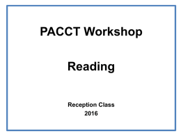 Reception class PACCT Workshop