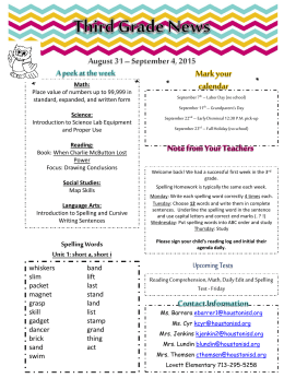Third Grade News August 31 – September 4, 2015 A