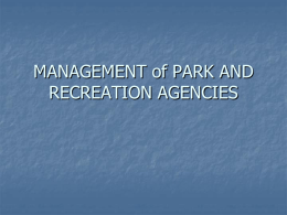 MANAGEMENT of PARK AND RECREATION AGENCIES