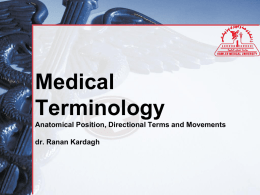 Medical Terminology Anatomical Position, Directional Terms