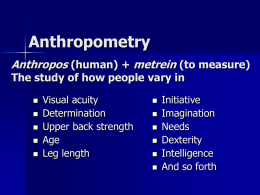 Engineering anthropometry, percentile calculations, use of data