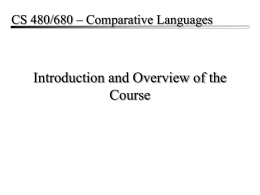 Introduction, Course Overview, and Language Specification