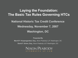 The Basic Tax Rules Governing HTCs