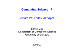 Lecture 21, Friday 20th April