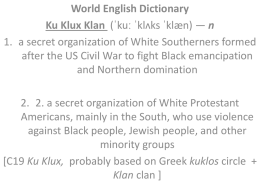 World English Dictionary Ku Klux Klan