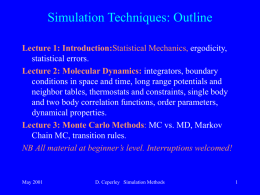 Simulation Techniques: Outline