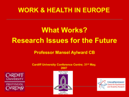 Mansel Aylwood: What Works? Research Issues for the future