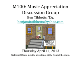 M100: Music Appreciation Discussion Group Tuesday January