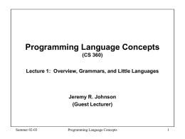 Programming Language Concepts - Department of Computer Science