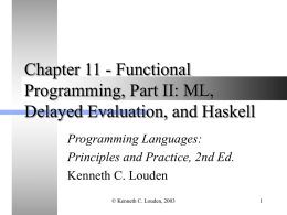 Chapter 11 - Functional Programming, Part II: ML, Delayed