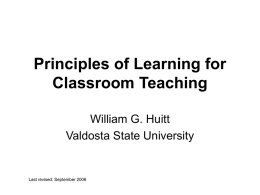 Principles of Learning for Classroom Teaching