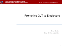 Department of Labor: On the Job Training