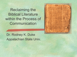 Reclaiming the Biblical Literature within the Process of
