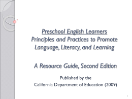Preschool English Learners Principles and Practices to