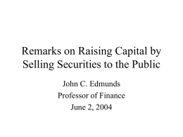 Remarks on Raising Capital via Initial Public Offerings