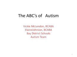 The ABC`s of Autism Vickie McLendon, Elaine Johnson, BCABA
