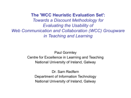 The `WCC Heuristic Evaluation Set`: Towards a Discount