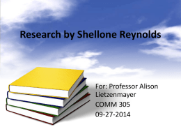 Research by Shellone Reynolds