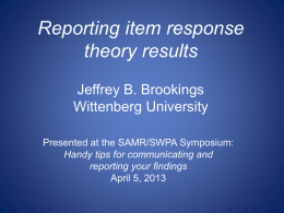Reporting Item Response Theory result Jeff Brookings Wittenberg
