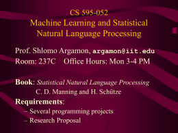 CS-595: Machine Learning in Natural Language Processing