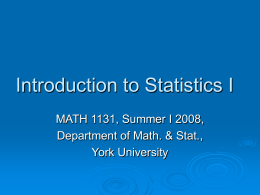 Introduction to Statistics I - Department of Mathematics and Statistics