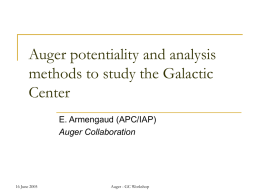 Auger potentiality and analysis methods to study the Galactic Center