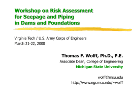 Workshop on Risk Assessment for Seepage and Piping in Dams