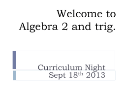 Welcome to Algebra I Honors