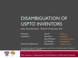 Disambiguation of USPTO Inventors - APE-INV