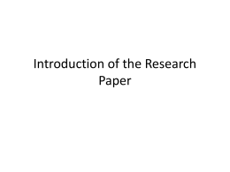 Introduction of the Research Paper