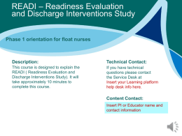 READI Study Phase 1 Float Nurse Training Slides