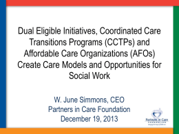Care Models and Opportunities for Social Work, December 19, 2013