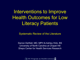 Interventions to Improve Health Outcomes for Low Literacy