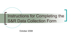Instructions for Completing the S&R Data Collection Form