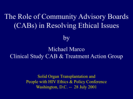 The Role of Community Advisory Boards (CABs) in Resolving