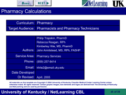 Pharmacy Calculations - University of Kentucky