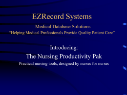 Nursing Productivity Pak Database Solutions