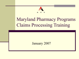 Maryland Medicaid Pharmacy Programs Claims Processing Training