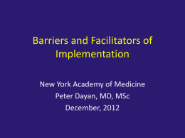 Barriers and Facilitators of Implementation