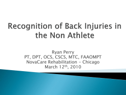 Recognition of Back Injuries in the Non Athletic Population