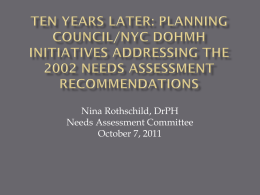 2002 Needs Assessment: NYC DOHMH Initiatives to Address