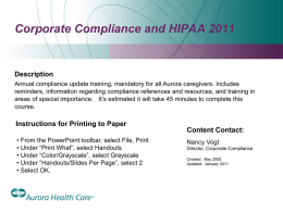 Corporate Compliance and HIPAA