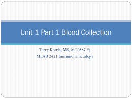 I. Blood Collection - Austin Community College
